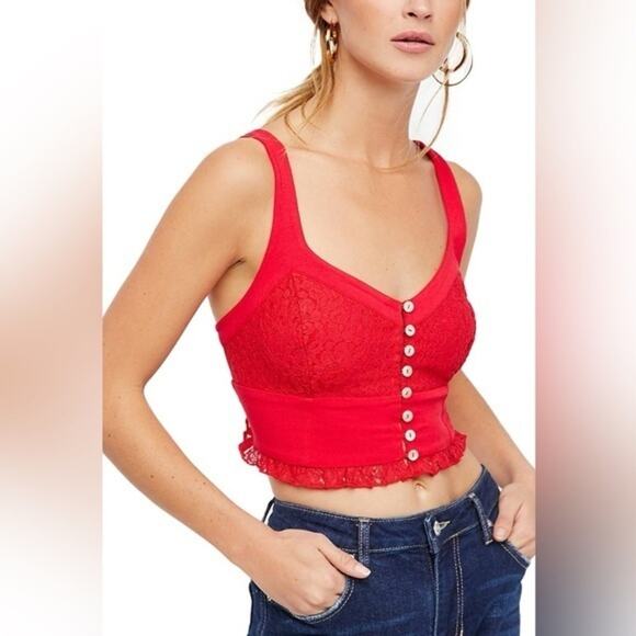 Free People Here I Go Lace Brami Red XS - Picture 1 of 7